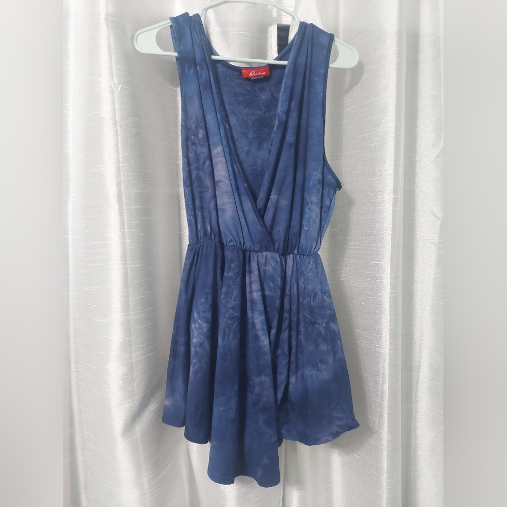 Rainbow blue tie-dye‎ peplum bodysuit 3x